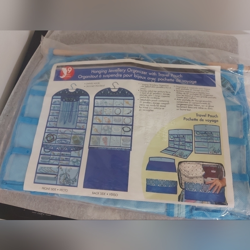 Hanging jewelry organizer/ travel pouch blue BNIP
